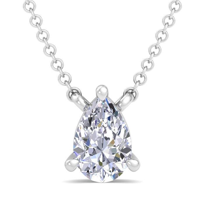 1/2 Carat Pear Shape Lab Grown Diamond Solitaire Necklace In Sterling Silver