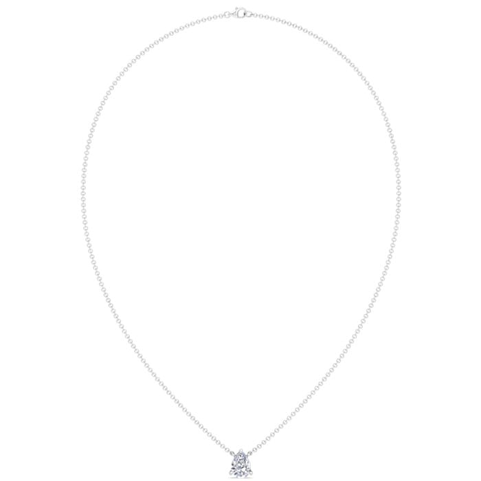 1 Carat Pear Shape Lab Grown Diamond Solitaire Necklace In 14 Karat White Gold