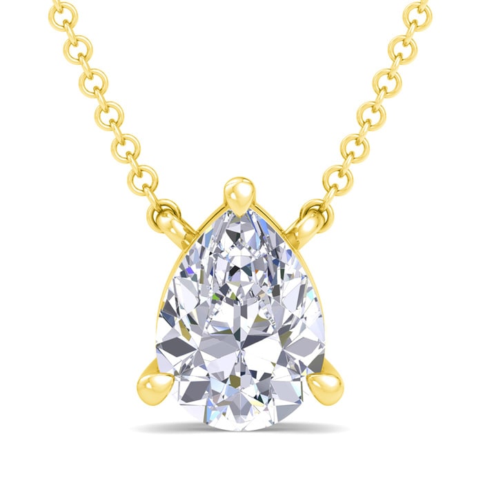 1 Carat Pear Shape Lab Grown Diamond Solitaire Necklace In 14 Karat Yellow Gold