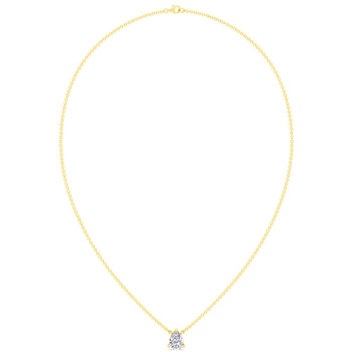 1 Carat Pear Shape Lab Grown Diamond Solitaire Necklace In 14 Karat Yellow Gold