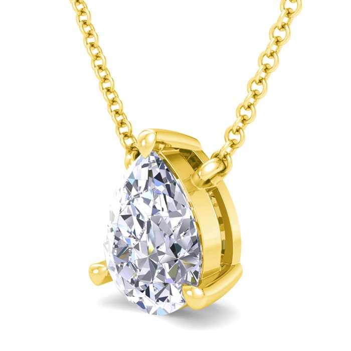 1 Carat Pear Shape Lab Grown Diamond Solitaire Necklace In 14K Yellow Gold Over Sterling Silver