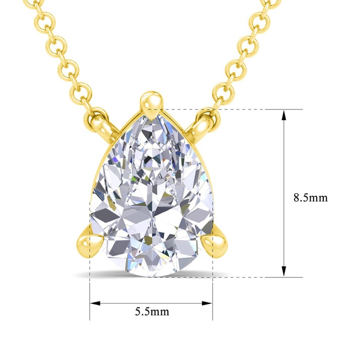 1 Carat Pear Shape Lab Grown Diamond Solitaire Necklace In 14K Yellow Gold Over Sterling Silver