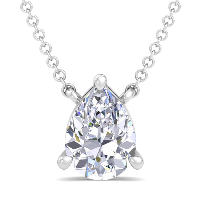 1 Carat Pear Shape Lab Grown Diamond Solitaire Necklace In Sterling Silver