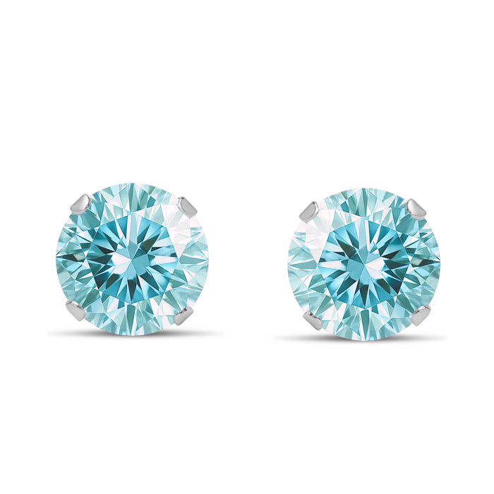 1 Carat Blue Moissanite Stud Earrings In White Gold