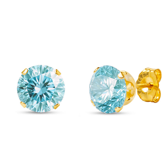 2 Carat Blue Moissanite Stud Earrings In Yellow Gold