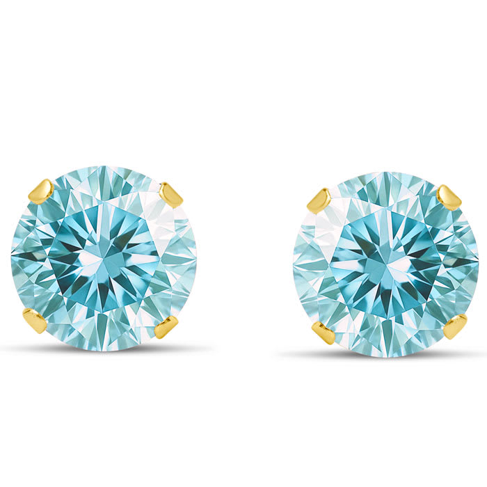 4 Carat Blue Moissanite Stud Earrings In Yellow Gold