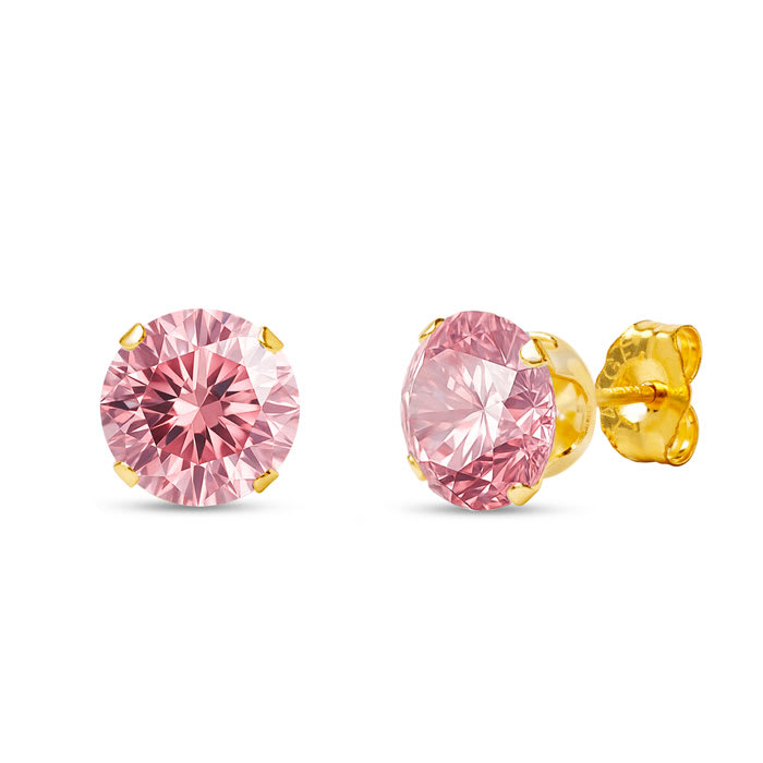 1 Carat Pink Moissanite Stud Earrings In Yellow Gold