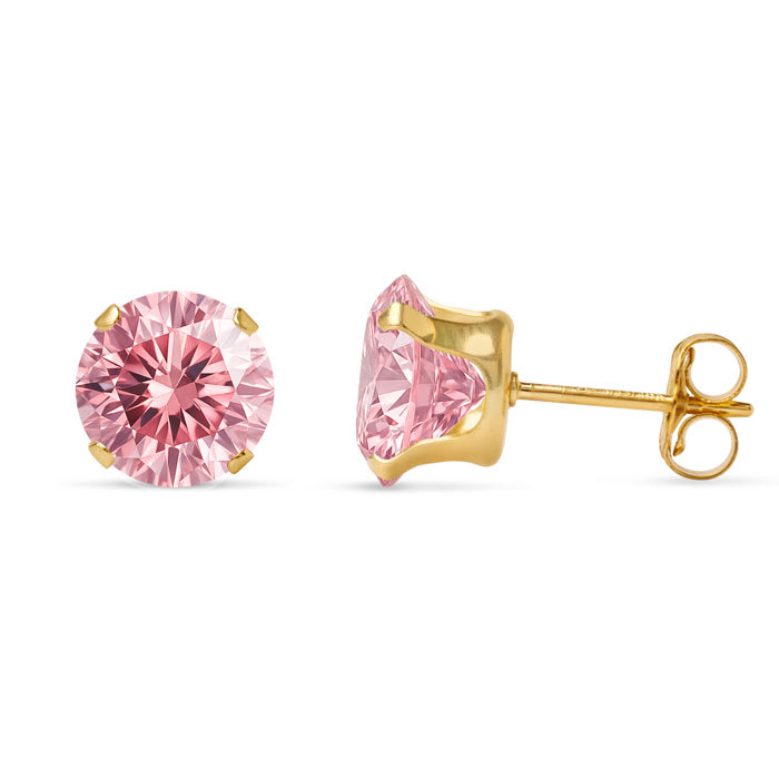 1 Carat Pink Moissanite Stud Earrings In Yellow Gold