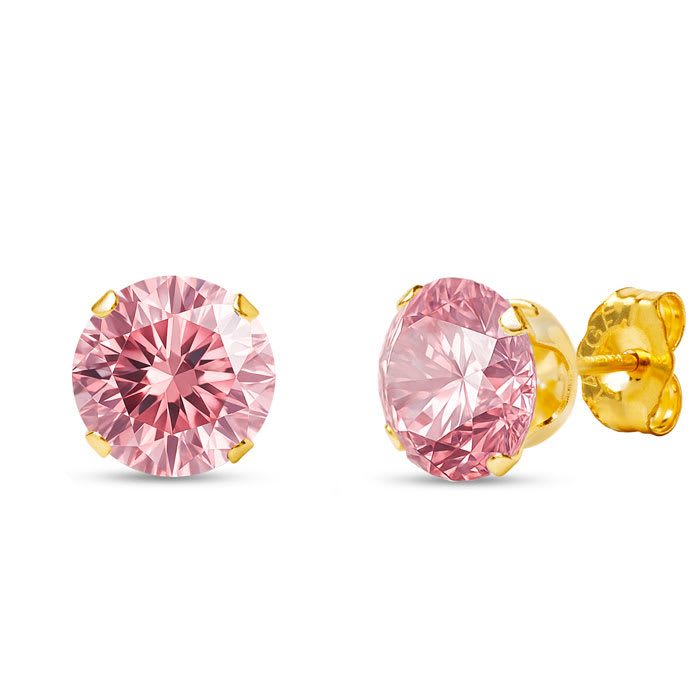 2 Carat Pink Moissanite Stud Earrings In Yellow Gold