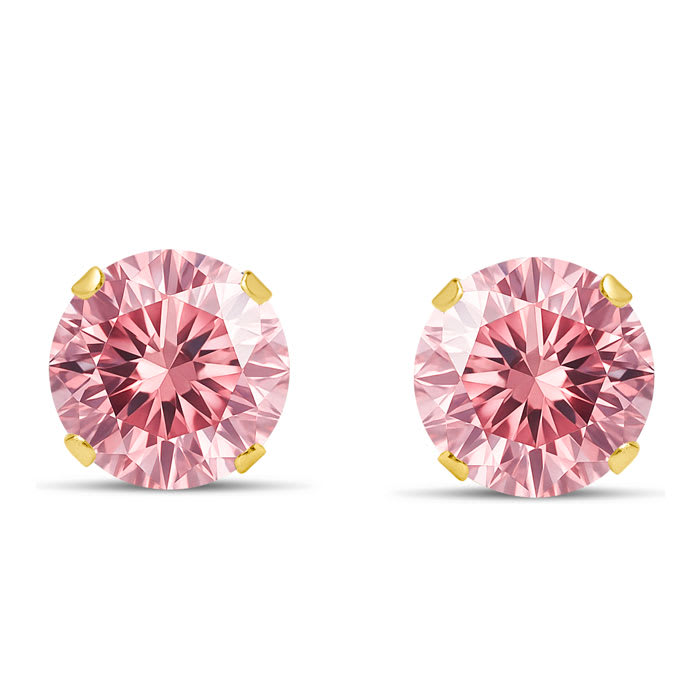 2 Carat Pink Moissanite Stud Earrings In Yellow Gold