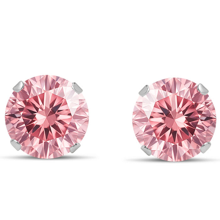 4 Carat Pink Moissanite Stud Earrings In White Gold