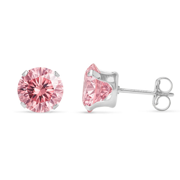 4 Carat Pink Moissanite Stud Earrings In White Gold