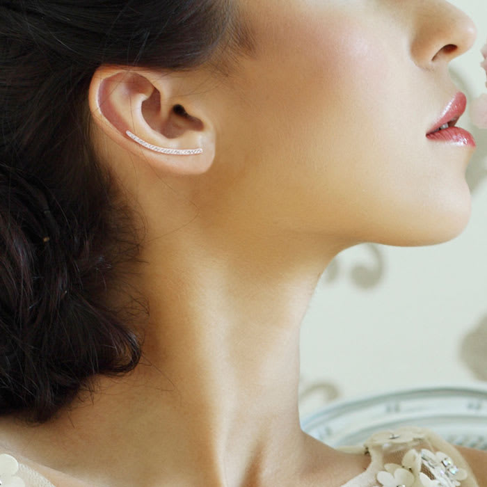 Estate Jewelry 1/4 Carat Diamond Ear Climbers In Sterling Silver