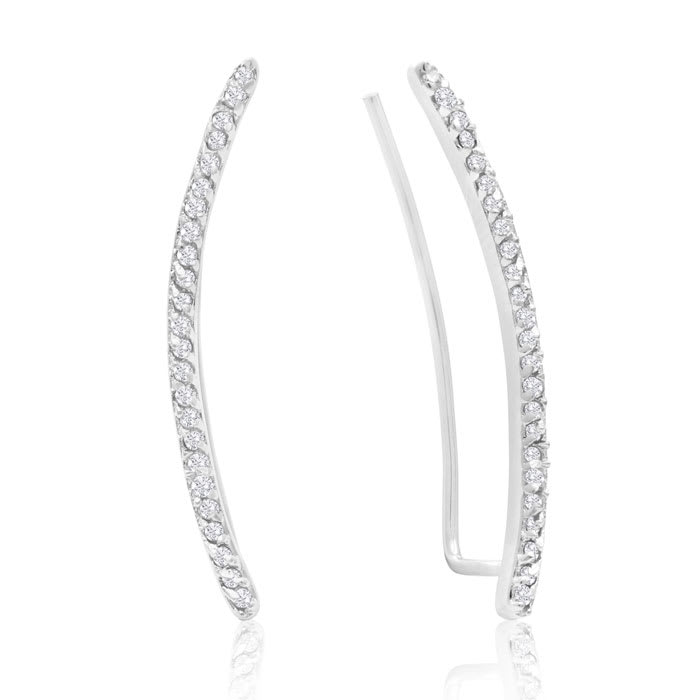 Estate Jewelry 1/4 Carat Diamond Ear Climbers In Sterling Silver