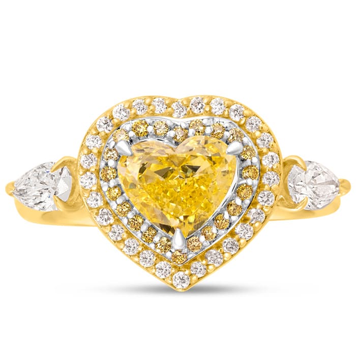 Estate Jewelry 1 1/2 Carat Fancy Yellow Lab Grown Diamond Heart Shape Engagement Ring In 14K Yellow Gold, Size 7