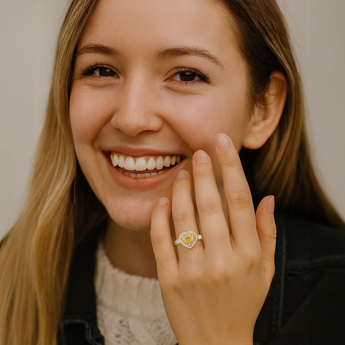 Estate Jewelry 1 1/2 Carat Fancy Yellow Lab Grown Diamond Heart Shape Engagement Ring In 14K Yellow Gold, Size 7