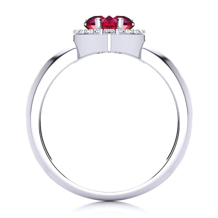 Estate Jewelry 1 Carat Heart Shaped Created Ruby and Diamond Ring In Sterling Silver, Size 7