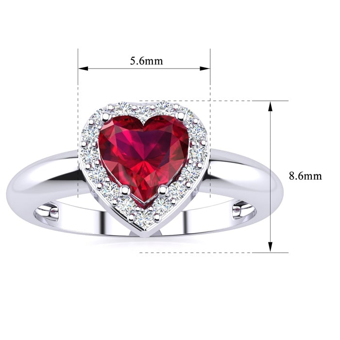 Estate Jewelry 1 Carat Heart Shaped Created Ruby and Diamond Ring In Sterling Silver, Size 7