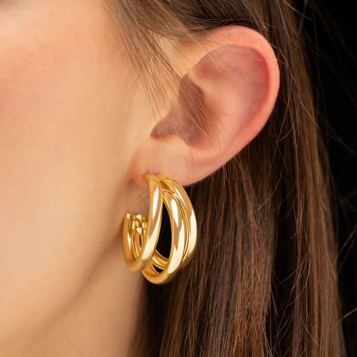 Jaclyn Smith Gold Triple Hoop Earrings, 1 Inch
