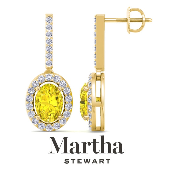 Martha Stewart 2 1/2 Carat Oval Shape Fancy Yellow Lab Grown Diamond Drop Earrings In 14 Karat Yellow Gold