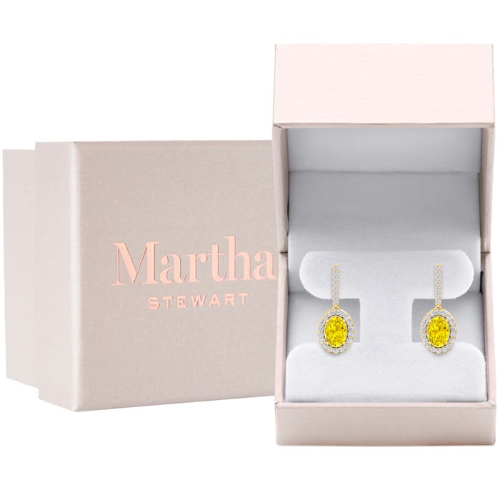 Martha Stewart 2 1/2 Carat Oval Shape Fancy Yellow Lab Grown Diamond Drop Earrings In 14 Karat Yellow Gold