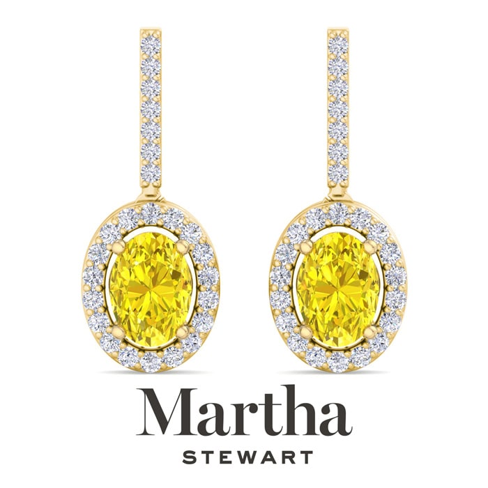 Martha Stewart 2 1/2 Carat Oval Shape Fancy Yellow Lab Grown Diamond Drop Earrings In 14 Karat Yellow Gold
