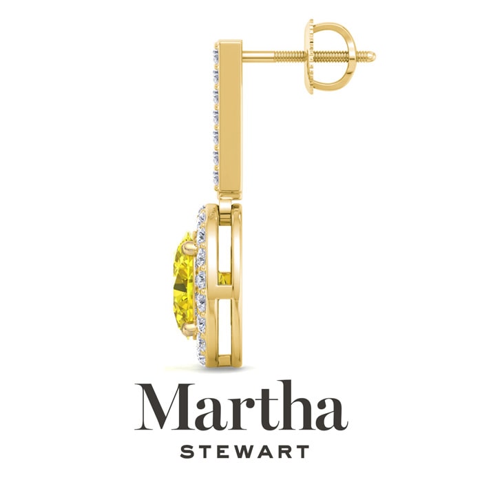 Martha Stewart 2 1/2 Carat Oval Shape Fancy Yellow Lab Grown Diamond Drop Earrings In 14 Karat Yellow Gold