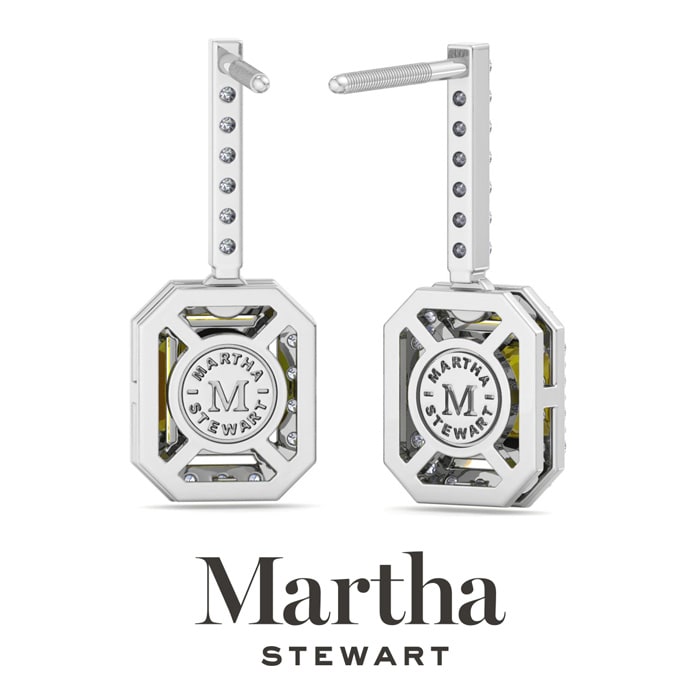 Martha Stewart 2 1/2 Carat Emerald Cut Fancy Yellow Lab Grown Diamond Drop Earrings In 14 Karat White Gold