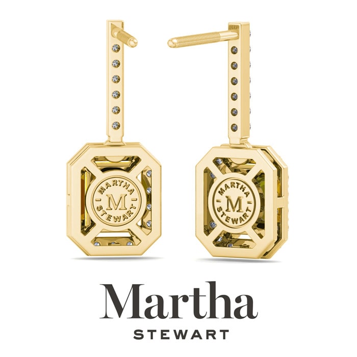 Martha Stewart 2 1/2 Carat Emerald Cut Fancy Yellow Lab Grown Diamond Drop Earrings In 14 Karat Yellow Gold