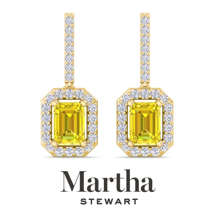 Martha Stewart 2 1/2 Carat Emerald Cut Fancy Yellow Lab Grown Diamond Drop Earrings In 14 Karat Yellow Gold