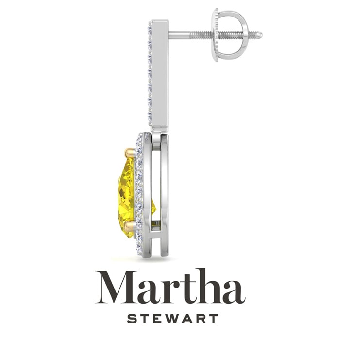 Martha Stewart 2 1/2 Carat Pear Shape Fancy Yellow Lab Grown Diamond Drop Earrings In 14 Karat White Gold