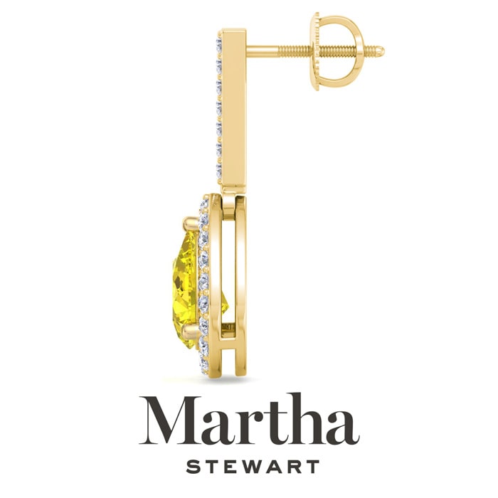 Martha Stewart 2 1/2 Carat Pear Shape Fancy Yellow Lab Grown Diamond Drop Earrings In 14 Karat Yellow Gold