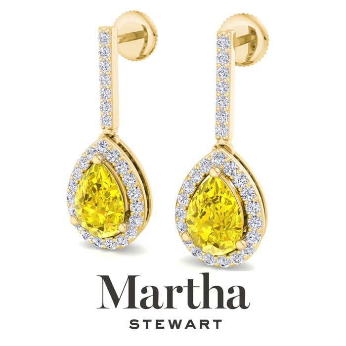 Martha Stewart 2 1/2 Carat Pear Shape Fancy Yellow Lab Grown Diamond Drop Earrings In 14 Karat Yellow Gold