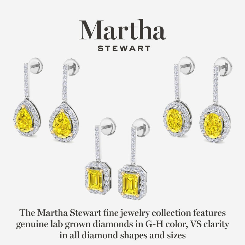 Martha Stewart 2 1/2 Carat Emerald Cut Fancy Yellow Lab Grown Diamond Drop Earrings In Sterling Silver