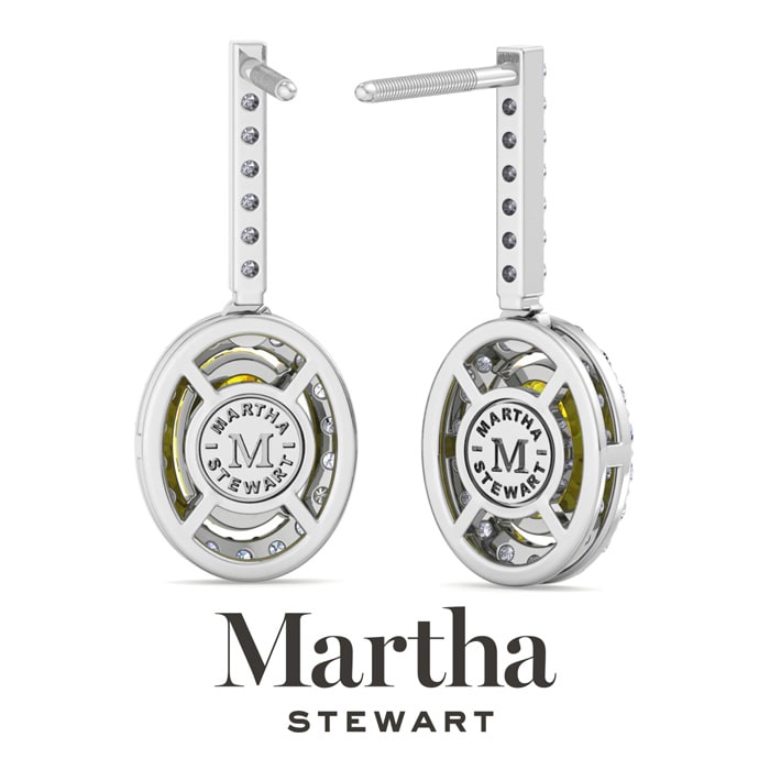 Martha Stewart 2 1/2 Carat Oval Shape Fancy Yellow Lab Grown Diamond Drop Earrings In Sterling Silver