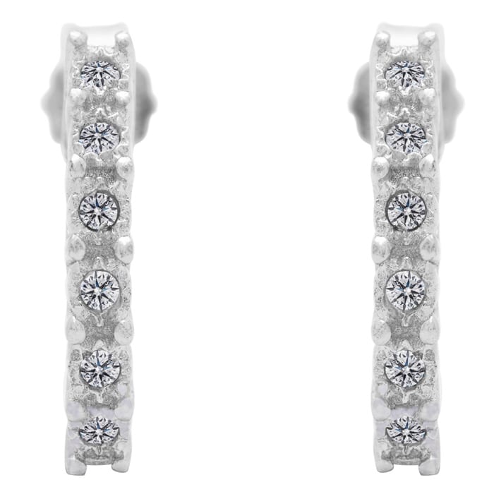 Estate Jewelry 1/8 Carat Natural Diamond J Hoop Earrings In Sterling Silver G-H, I2-I3