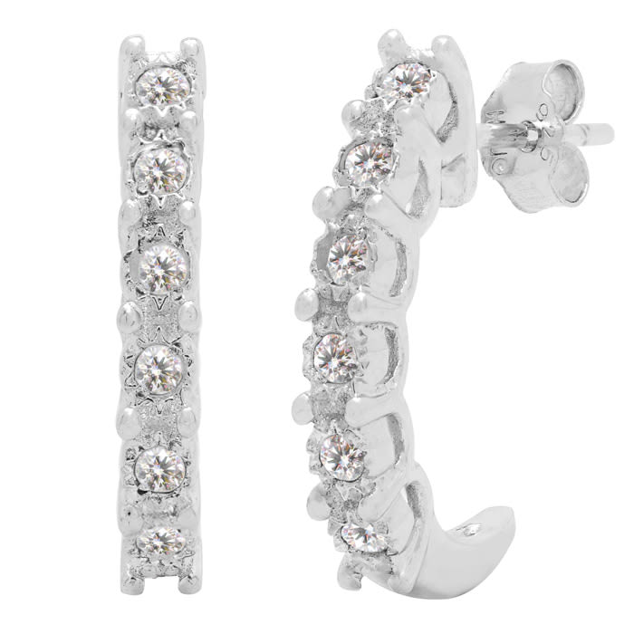 Estate Jewelry 1/4 Carat Natural Diamond J Hoop Earrings In Sterling Silver G-H, I2-I3