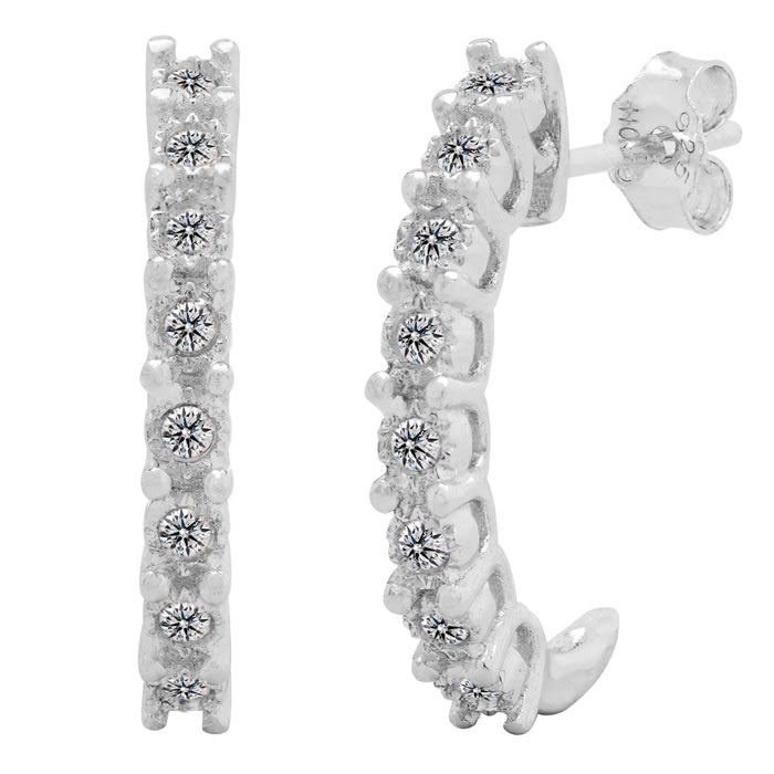 Estate Jewelry 1/4 Carat Natural Diamond J Hoop Earrings In Sterling Silver G-H, I2-I3