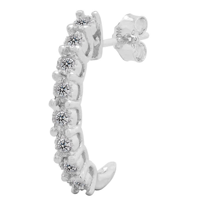 Estate Jewelry 1/4 Carat Natural Diamond J Hoop Earrings In Sterling Silver G-H, I2-I3