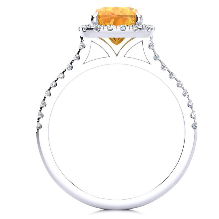 Citrine Ring: 2 Carat Cushion Cut Citrine and Halo Diamond Ring In Sterling Silver