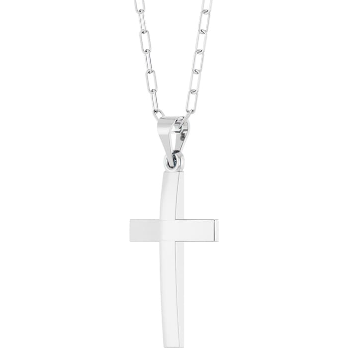 Sterling Silver Cross With Paperclip Chain Necklace, 27x13mm