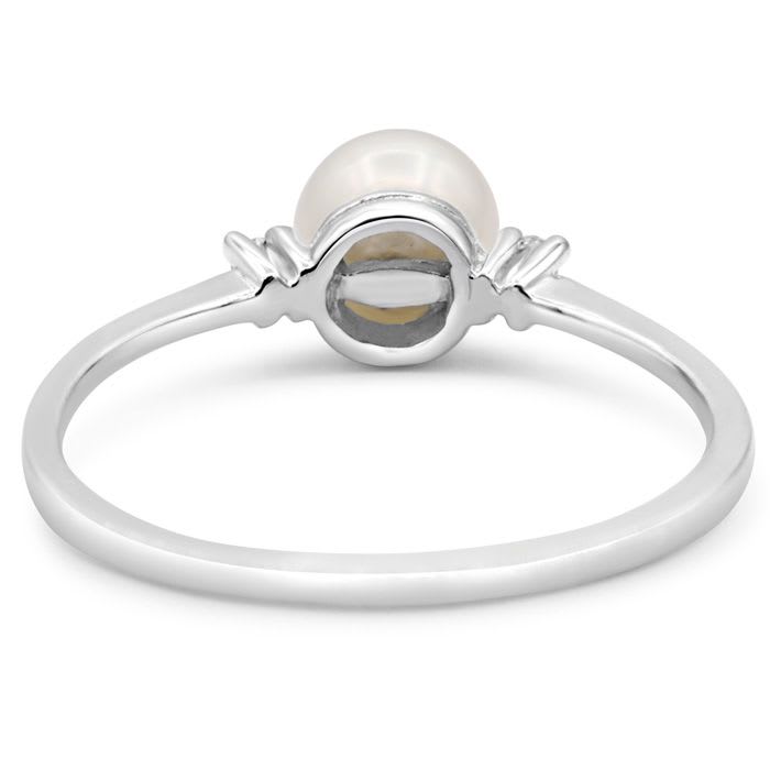 Round Freshwater Cultured Pearl and Diamond Accent Ring In 14 Karat White Gold, Great For Ring Finger Or Pinky!