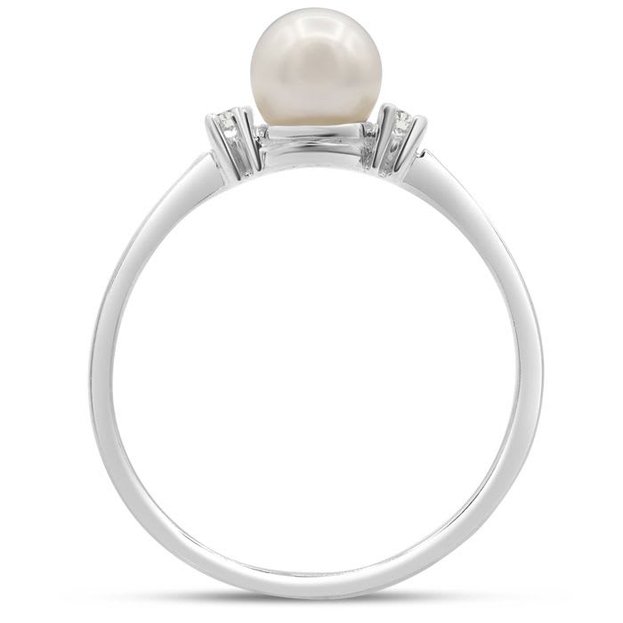 Round Freshwater Cultured Pearl and Diamond Accent Ring In 14 Karat White Gold, Great For Ring Finger Or Pinky!