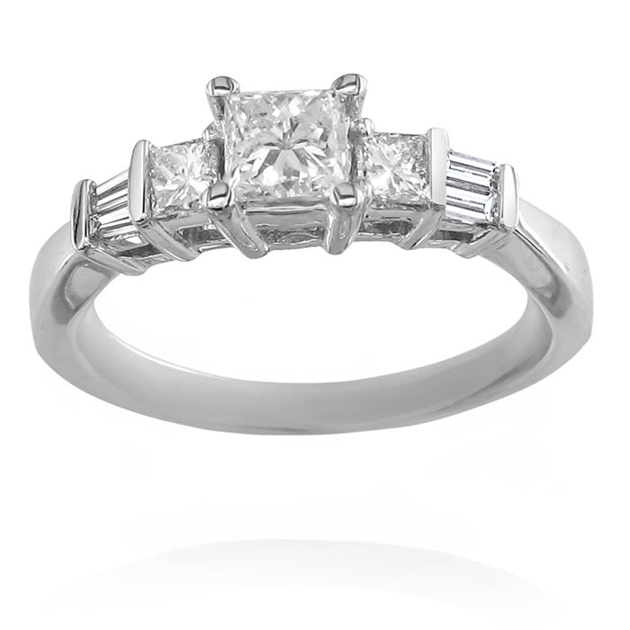 Estate Jewelry 1 Carat Princess Created Diamond Engagement Ring in Sterling Silver, Size 7