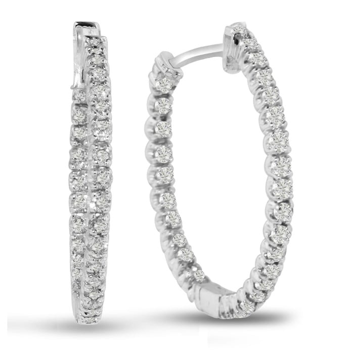 Estate Jewelry 3ct Endless Created Diamond Hoop Earrings In Sterling Silver, 1 Inch