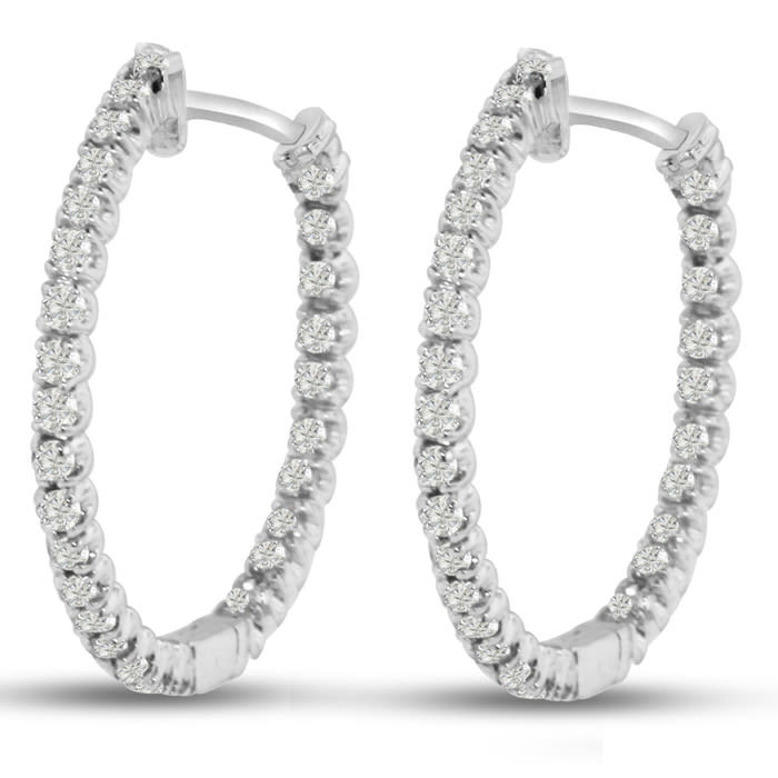Estate Jewelry 3ct Endless Created Diamond Hoop Earrings In Sterling Silver, 1 Inch