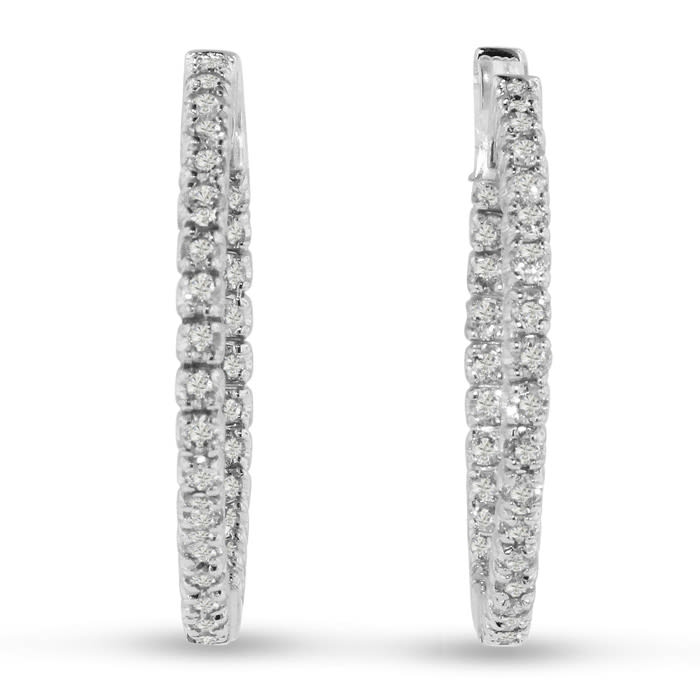 Estate Jewelry 3ct Endless Created Diamond Hoop Earrings In Sterling Silver, 1 Inch