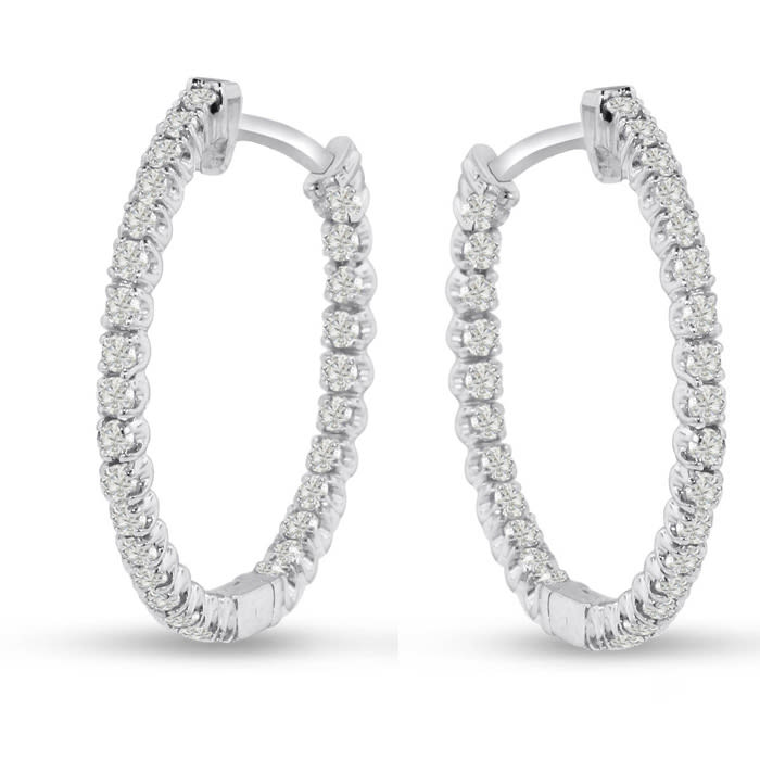 Estate Jewelry 3ct Endless Created Diamond Hoop Earrings In Sterling Silver, 1 Inch