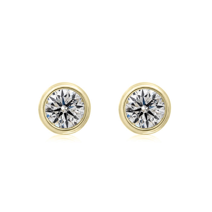 1/3 Carat Bezel Set Diamond Stud Earrings Crafted In 14 Karat Yellow Gold
