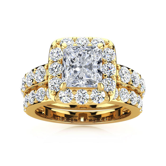 2 1/4 Carat Princess Halo Diamond Bridal Set in 14k Yellow Gold